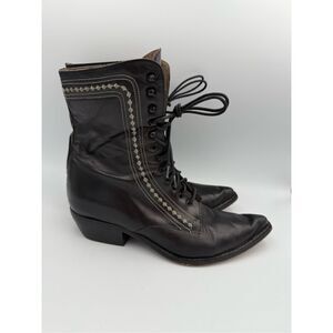 Guess by Georges Marciano Womens Black Lace Up Y2K Leather Ankle Boots Embroider